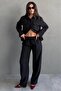 Black Tensel Fabric Buttoned Women's Shirt Set Mg2621 - 5