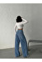 Blue Front and Back Paddled Broad-Leg Jeans - 4