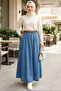 Women's Light Denim Blue Belted Skirt - 4
