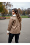 Women's Milk Brown Leather Piped Detail Double-Breasted Collar Tumbled Suede Plush Coat Ayr2261 - 4
