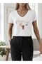 Cheerful Coffee Printed Women's Oversize V-Neck T-Shirt