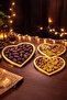 3-Piece Heart-Shaped Thin Wooden Plate Black 24 + 19 + 14cm - 2