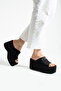 LUNARA Women's Black 10 cm Platform Heel Buckled Thick Sole Slipper Sandals - 4