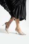 PERIE Silver Women's 7cm Heel Sequin Embellished Strappy Evening Bridal Wedding Shoes/Slippers - 4