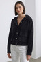 Women's Hooded Gold Button Plush Textured Jacket – Black - 3