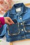My Little One's Cicileri Pocket Floral Embroidery Detailed Girl's Denim Jeans 2-Piece Set - Dark Blue - 3
