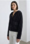 Women's Hooded Gold Button Plush Textured Jacket – Black - 7