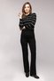 Black Striped Polo Neck Buttoned Corded Fabric Knitwear Blouse - Three Quarter Sleeve - 4