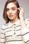 Ecru Striped Polo Neck Buttoned Corded Fabric Knitwear Blouse - Three Quarter Sleeve - 4