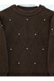 Stone Detailed Diamond Pattern Bearded Knitwear Tunic - Brown - 3