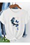 Oversized Crew Neck T-Shirt with Butterfly and Moon Print