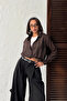 Women's brown 3-piece set: bodysuit and shirt with necklace - 5