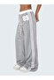 89 Printed White Belted Double Stripe High Waist Women's Wide Leg Sweatpants