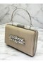 Beige Color Luxury Suede Crystal Stone Metal Handle Chain Women Evening Dress Bag Wedding Engagement Graduation - 2