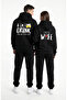 Unisex Black Humorous Text Printed Lover Combination Oversized Hoodie Set