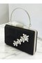 Black Luxury Suede Crystal Stone Metal Handle Chain Women's Evening Dress Bag Wedding Engagement Graduation - 2