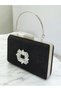 Black Luxury Suede Crystal Stone Metal Handle Chain Women's Evening Dress Bag Wedding Engagement Graduation - 2