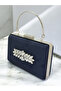 Navy Blue Luxury Suede Crystal Stone Metal Handle Chain Women's Evening Dress Bag Wedding Engagement Graduation - 2