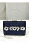 Navy Blue Luxury Suede Crystal Stone Metal Handle Chain Women's Evening Dress Bag Wedding Engagement Graduation - 3
