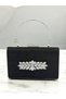 Black Luxury Suede Crystal Stone Metal Handle Chain Women's Evening Dress Bag Wedding Engagement Graduation - 3
