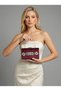 Burgundy Luxury Suede Crystal Stone Metal Handle Chain Women's Evening Dress Bag Wedding Engagement Graduation