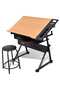 Two Drawers Tiltable Tabletop Drawing Table with Stool