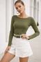 Women's Green Boat Neck Long Sleeve Blouse - 2