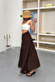 Women's Elastic Waist 100% Cotton Long Skirt Brown - 5017 - 4