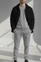 Men's Black Buttoned Plush Stone Gray Crew Neck Sweat Stone Gray Tracksuit Set 3-Piece Set
