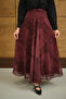 Women's Floral Pattern Lined Chiffon Maxi Skirt Burgundy - 11