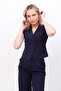 V-Neck Double-Breasted Short Women's Vest - Navy Blue - 1609100 - 4