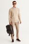 Men's Beige Anti-Pilling Non-Pilling Standard Fit Regular Cut V-Neck Knitwear Sweater - 4