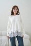 Women's Crew Neck Low Sleeve Hem Lace Trim Knitwear Sweater 8706 - 7