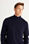 Men's Navy Blue Anti-Pilling Standard Fit Half Turtleneck Knit Sweater - 3