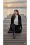 Women's Knitwear Cardigan Jacket Black Embossed Pattern Stripe Paneled Long Sleeve with Hat Stylish - 3
