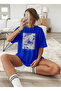 Women's Botanical Illustration Graphic B Printed S Cobalt Blue T-Shirt