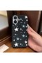 iPhone 16 Compatible Black Leather Textured Silicone Protects Camera Shock-Absorbing Case Pentagonal Star