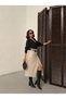 Beige Skirt with Cut-Out Front Slit Linen Skirt - 3