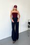 Women's Pocket Detailed Wide Leg 100% Cotton Trousers Navy Blue - 26Y 4025 - 3