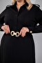 Plus Size Women's Shirt Collar Belt Piece Dress Black - 5