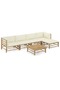 6 Piece Garden Lounge Set with Cream White Cushions Bamboo