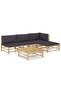 5 Piece Garden Lounge Set with Dark Grey Cushions Bamboo