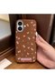 iPhone 16 Compatible Brown Leather Textured Silicone Protects Camera Shock-Absorbing Case Flower