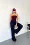 Women's Pocket Detailed Wide Leg 100% Cotton Trousers Navy Blue - 26Y 4025 - 4