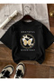 Women's Gold Sparkling Butterfly Printed Black T-Shirt