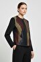 Red Yellow Lona Leather on Tulle Printed Women's Genuine Leather Jacket - 2