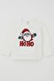 Baby Boy Pajama Set with Shoulder Patches, Plush Bearded Hoho Santa Claus, 4 Months-1 Year, Ecru - 2