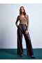 72238 Faux Leather Wide Leg Trousers-Brown - 4