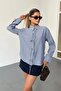 Women's Long Sleeve Tie Detailed Striped Shirt Navy Blue - 26Y 2123 - 3