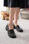 Women's Melina Black Leather 6 cm Heeled Loafer Shoes Black - 3